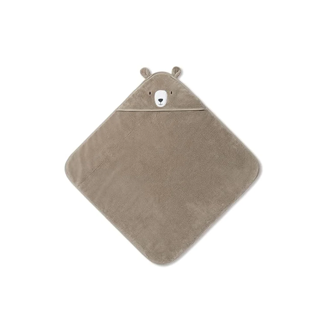 MORI Hooded Baby Bath Towel - Bear - Taupe - Image 3