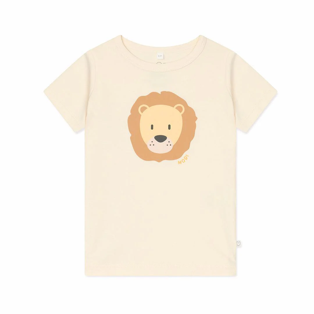 MORI Lion T-Shirt & Stripe Ribbed Shorts - Panda Cream - Image 3