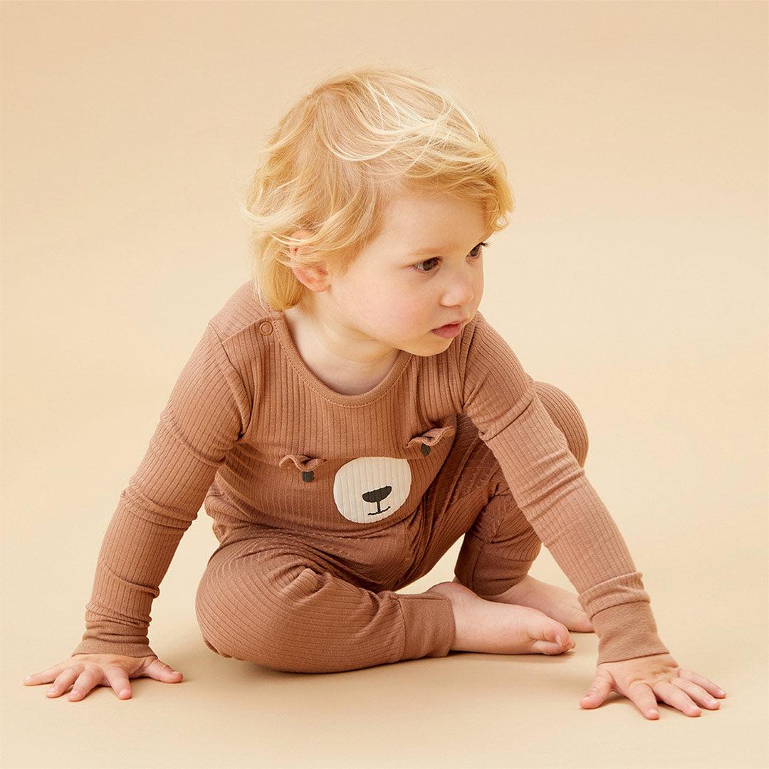 MORI Ribbed Bear Face Pyjamas - Bear + Brown - Image 3