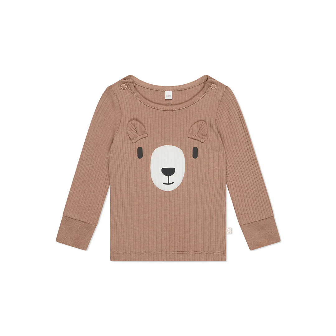 MORI Ribbed Bear Face Pyjamas - Bear + Brown - Image 4