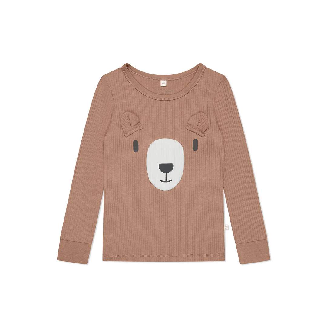 MORI Ribbed Bear Face Pyjamas - Bear + Brown - Image 7