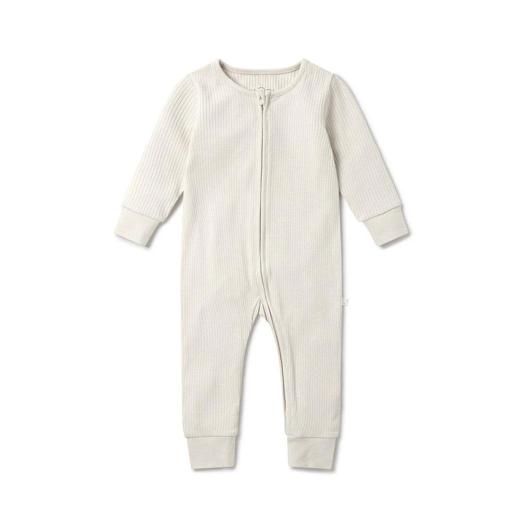 MORI Ribbed Clever Zip Sleepsuit - Ecru - Image 3
