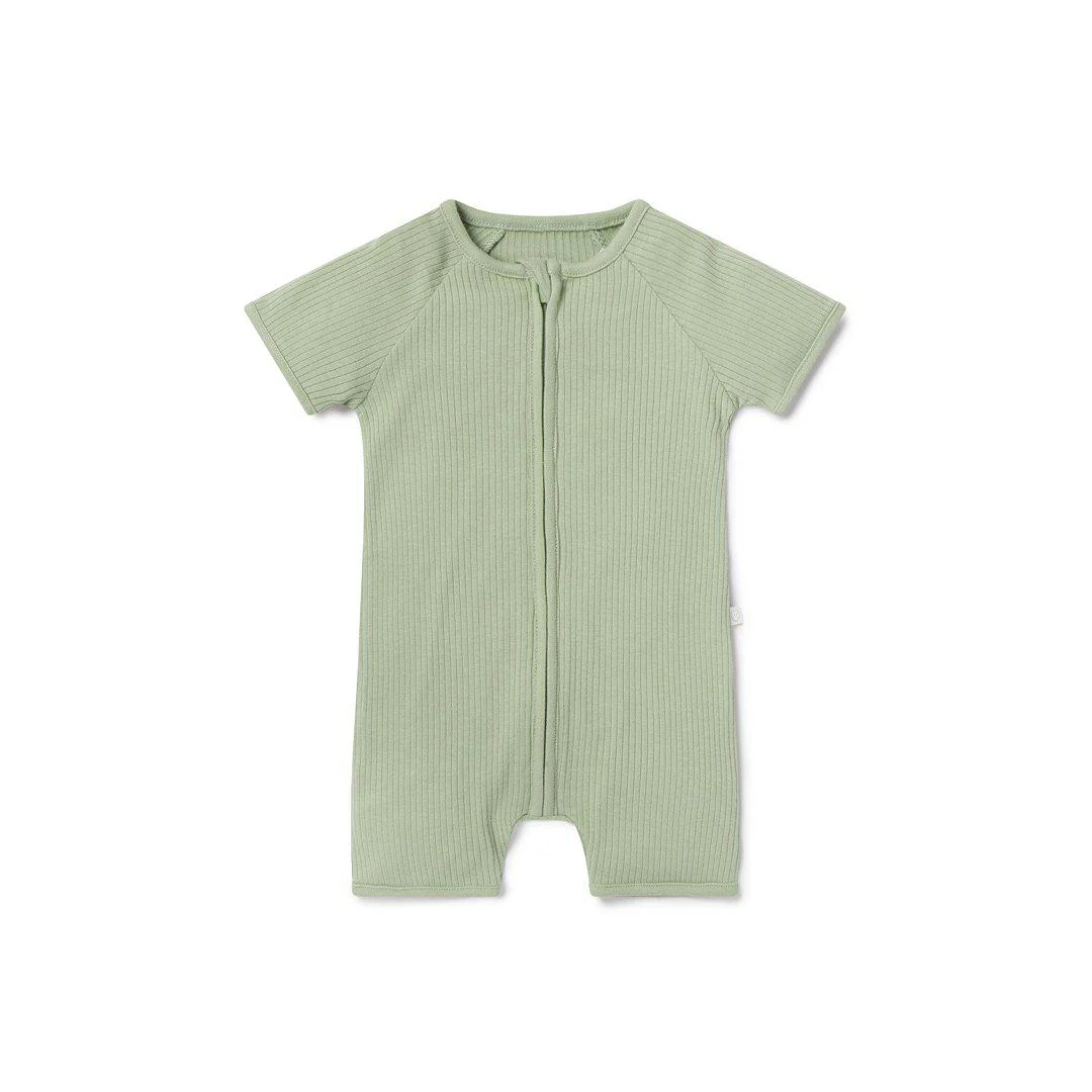 MORI Ribbed Zip-Up Summer Sleepsuit - Sage