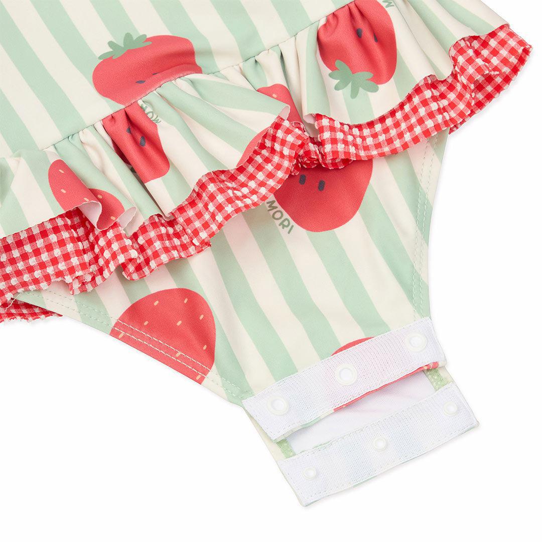 MORI Stripe Frill Long Sleeve Swimsuit - Strawberry & Green Stripe - Image 5