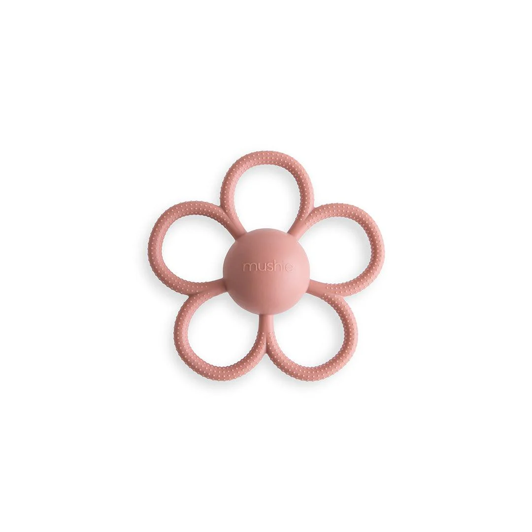 Mushie Daisy Rattle Teether - Dusty Rose