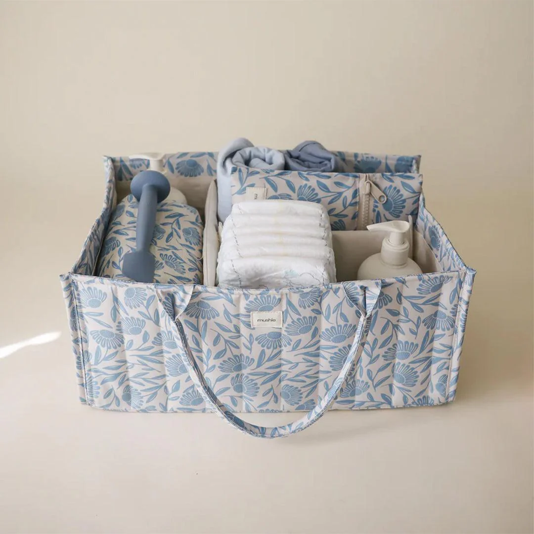 Mushie Nappy Caddy - Blue Flowers - Image 4