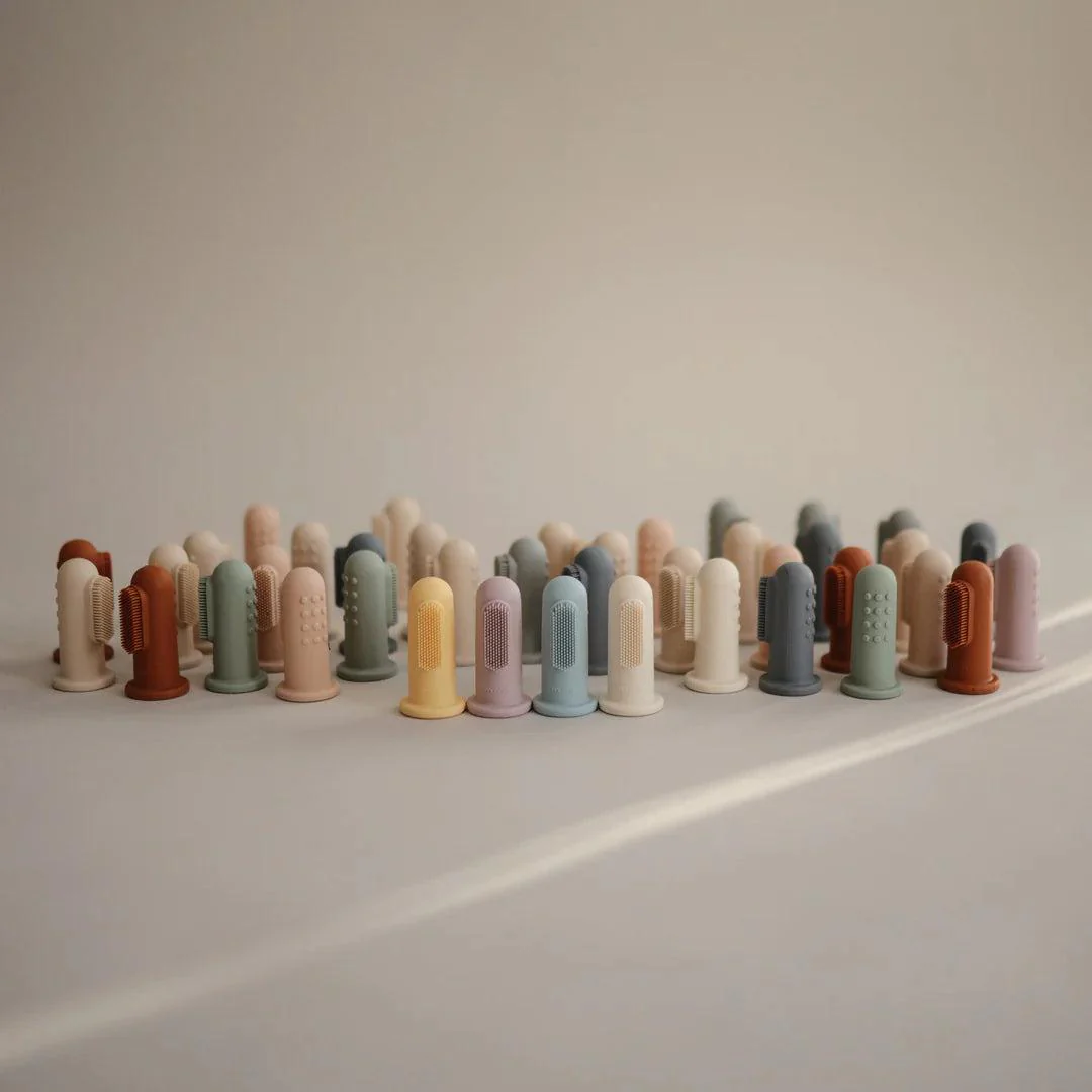 Mushie Finger Toothbrush - Cambridge Blue/Shifting Sand - Image 6