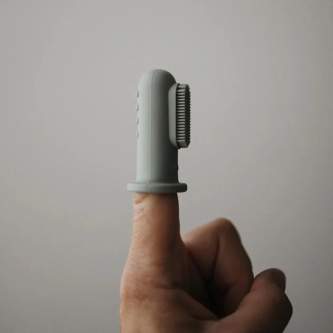 Mushie Finger Toothbrush - Stone/Tradewinds - Image 4