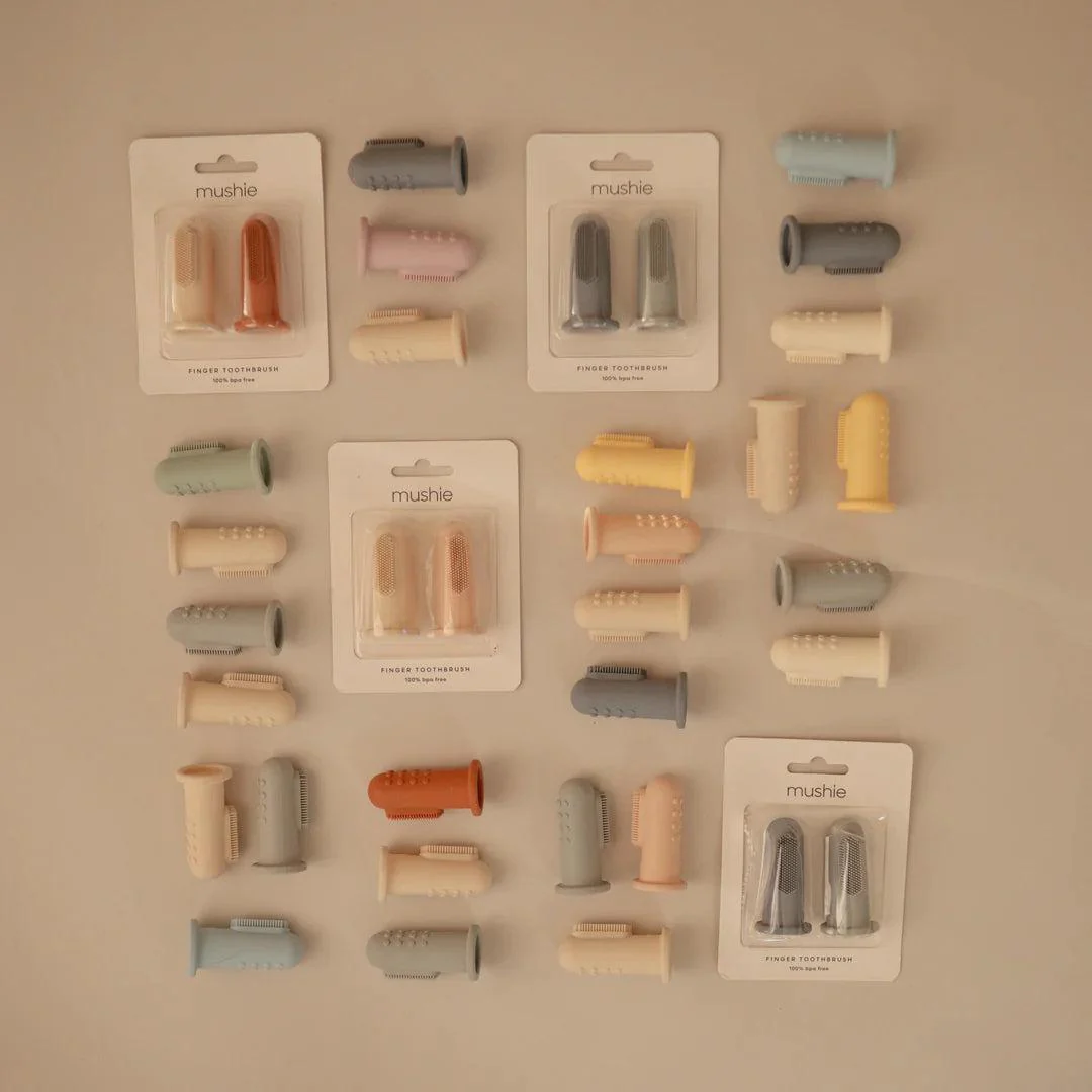 Mushie Finger Toothbrush - Stone/Tradewinds - Image 5