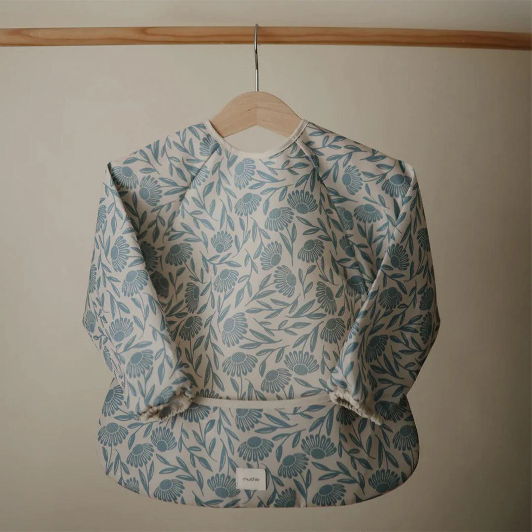 Mushie Long Sleeve Bib - Blue Flowers - Image 3
