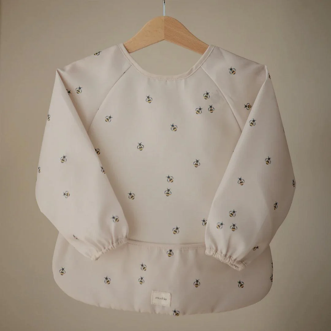 Mushie Long Sleeve Bib - Cream Bees - Image 4