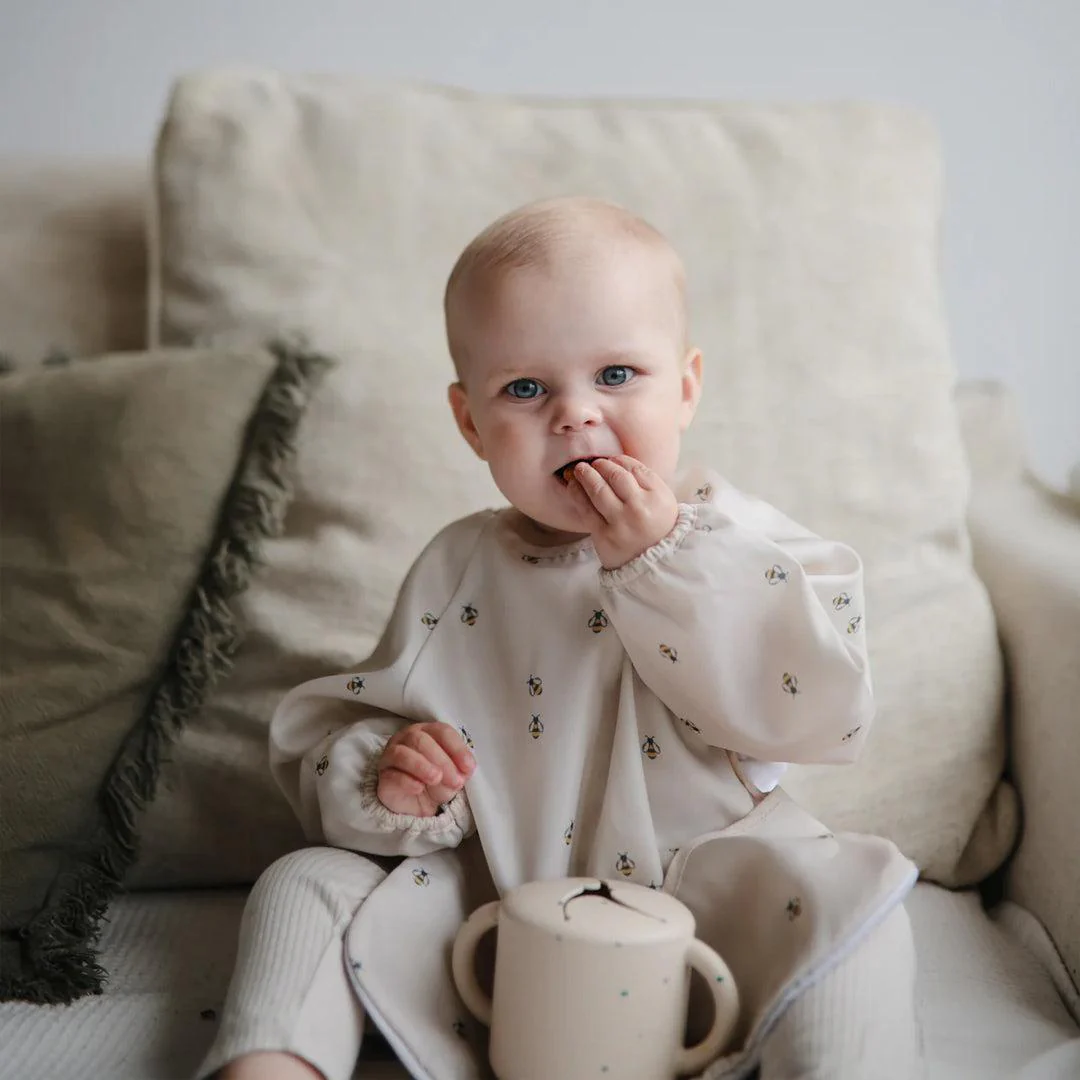 Mushie Long Sleeve Bib - Cream Bees - Image 5