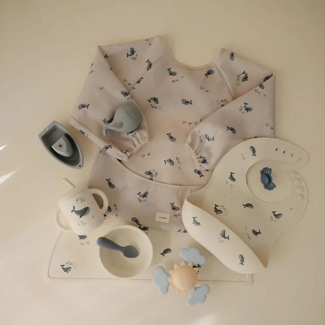Mushie Long Sleeve Bib - Whales - Image 3