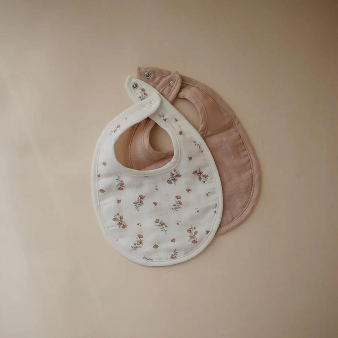 Mushie Muslin Bib | 2-Pack - Blush/Pink Floral - Image 2