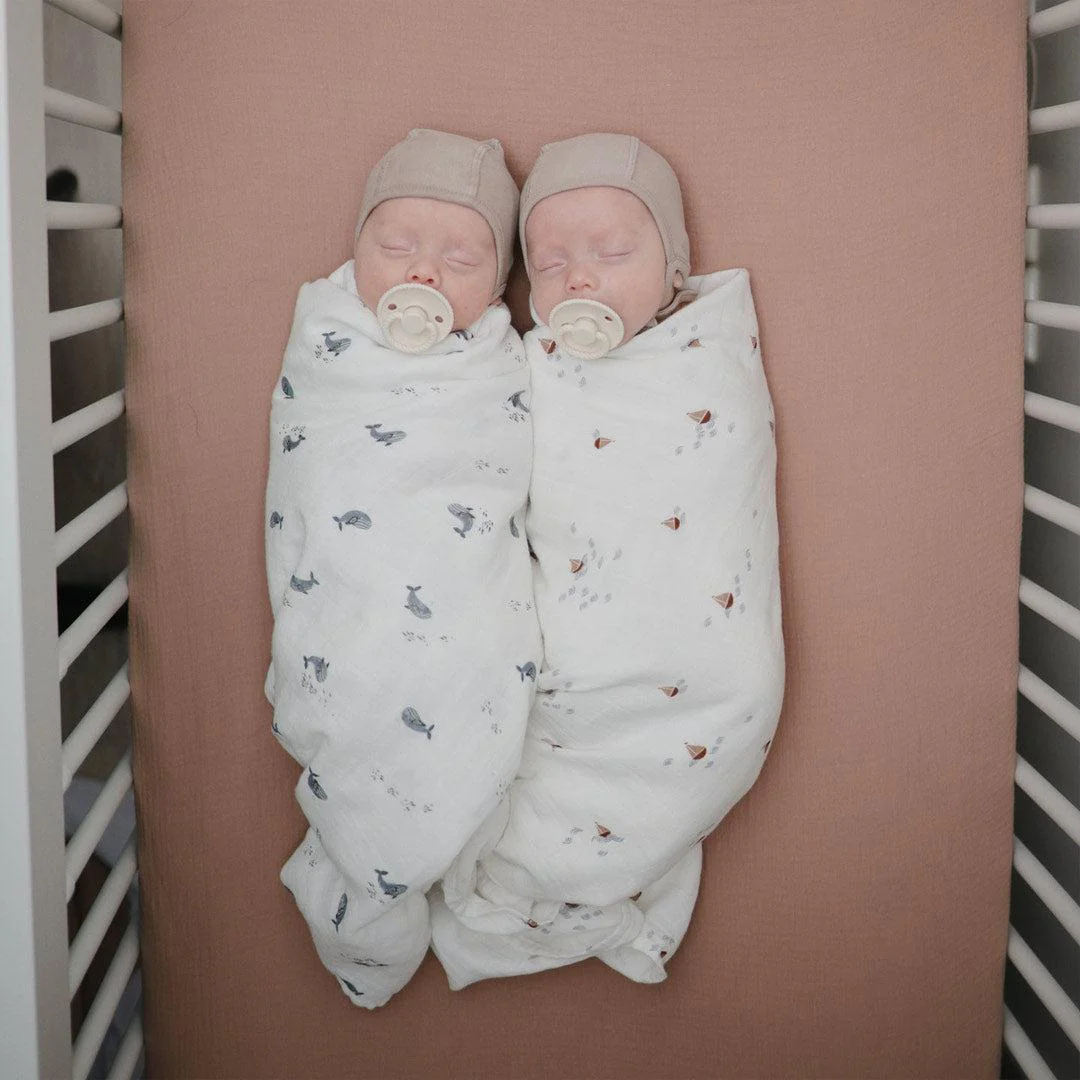 Mushie Organic Muslin Swaddle - Whales - Image 4