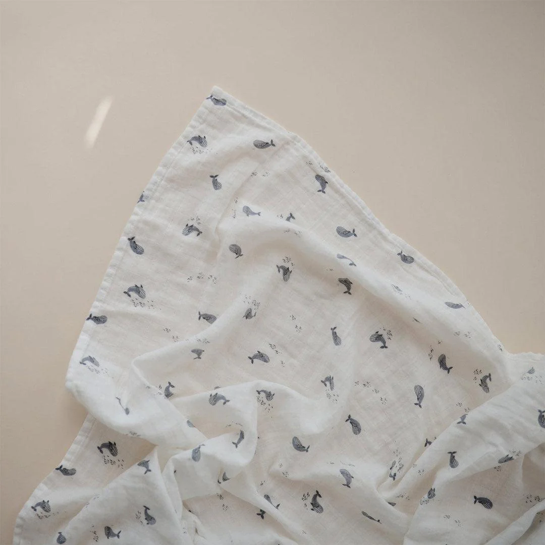 Mushie Organic Muslin Swaddle - Whales - Image 5