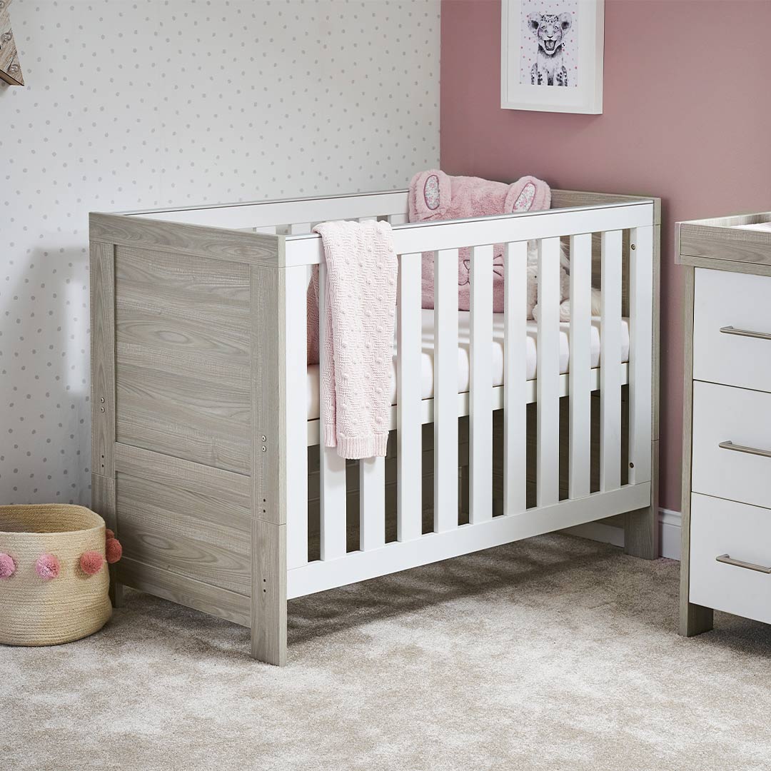 Obaby Nika Mini Cot Bed - Grey Wash + White - Image 2