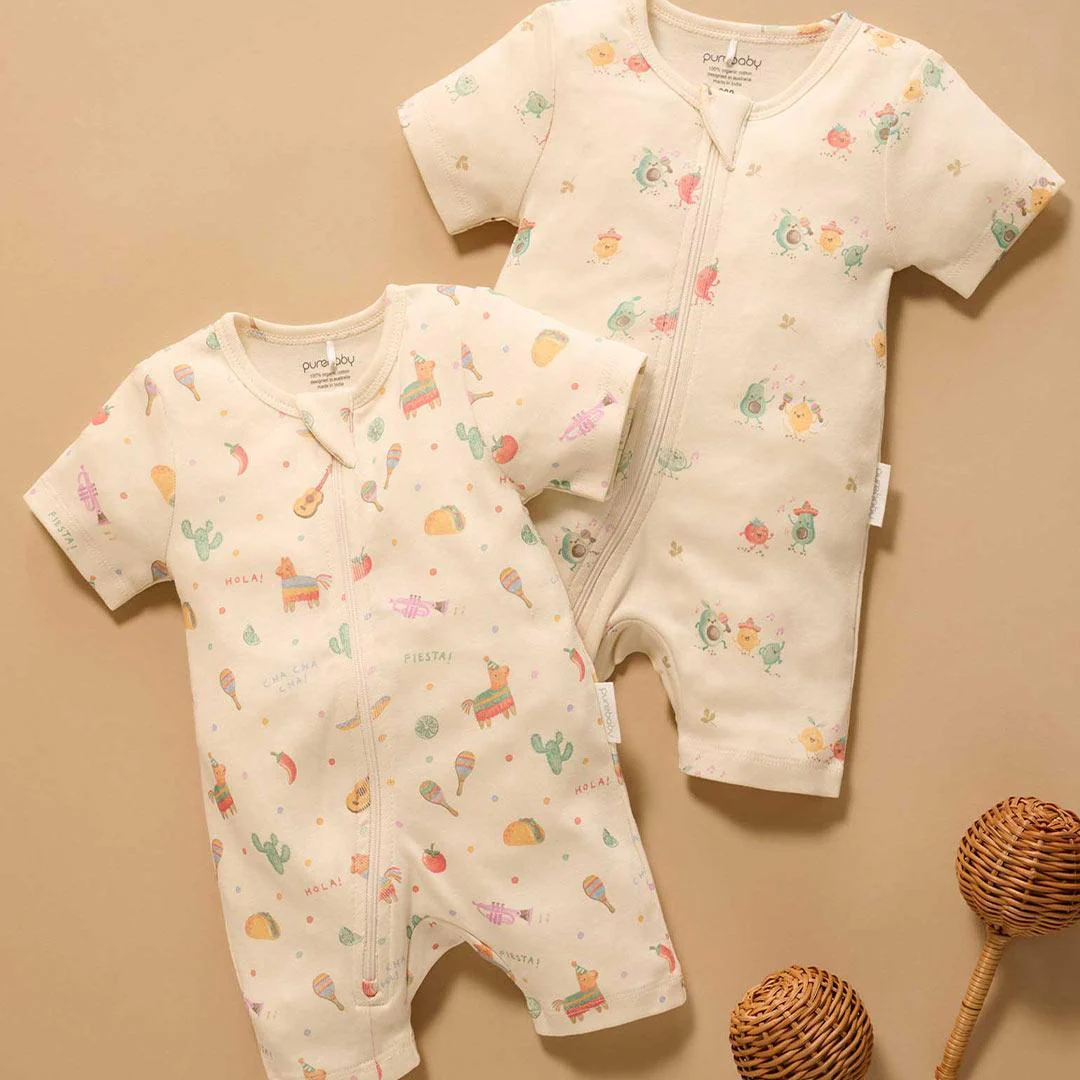 Purebaby 2 Pack Short Sleeved Digital Growsuit - Pinata Print - Image 2