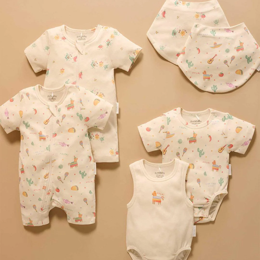 Purebaby 2 Pack Short Sleeved Digital Growsuit - Pinata Print - Image 4