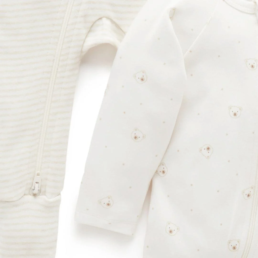 Purebaby 2 Pack Zip Sleepsuit - Vanilla Bear Pack - Image 4