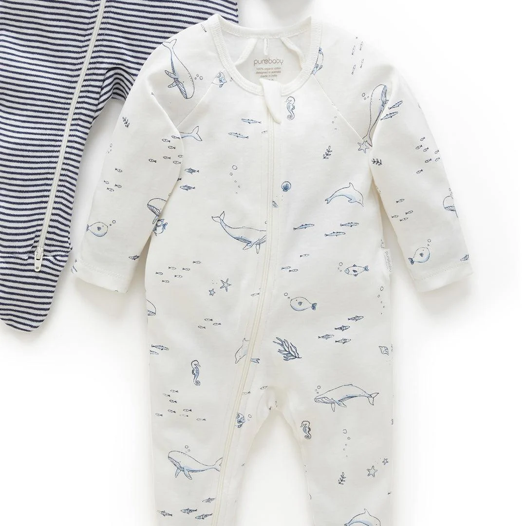 Purebaby 2 Pack Zip Sleepsuit - Vanilla Nautical Pack - Image 6