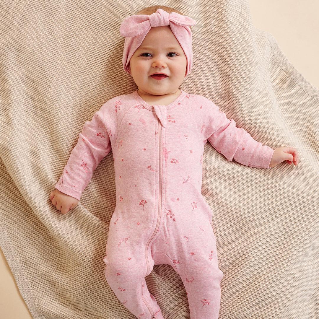 Purebaby 2 Pack Zip Sleepsuit - Pale Pink Blossom Pack - Image 2