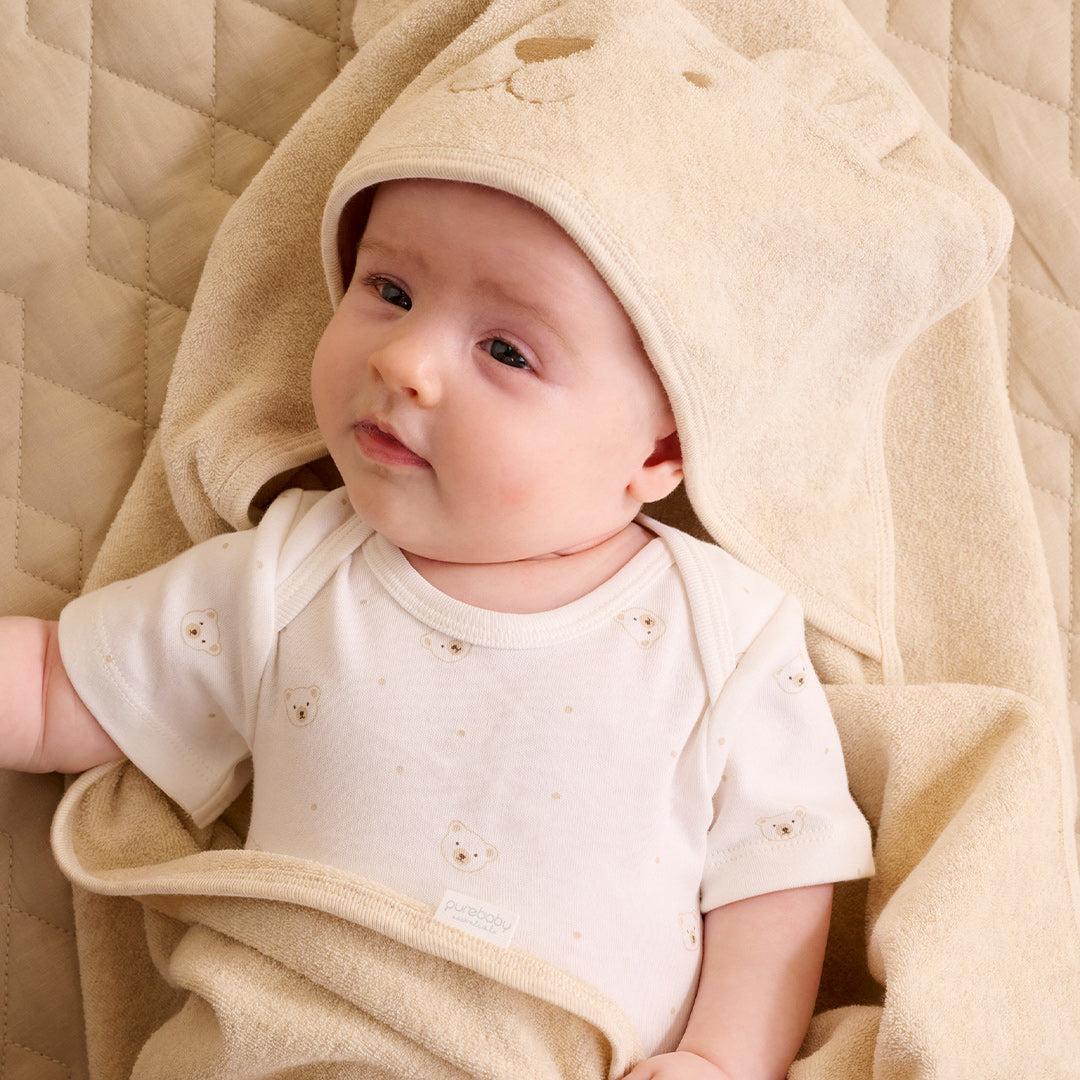 Purebaby Bear Hooded Towel - Wheat Melange - Image 3