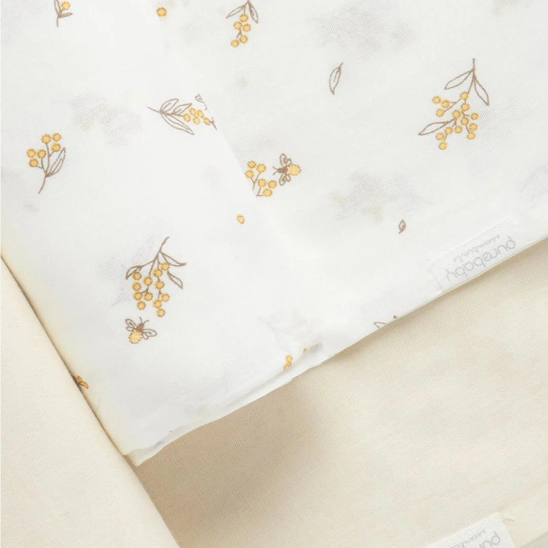 Purebaby Muslin Wrap 2 Pack - Wheat Wattle Bee - Image 3