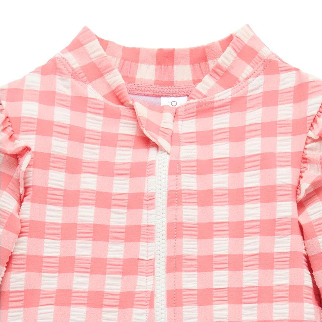 Purebaby Printed Frilly Long Sleeved Swimsuit - Pomegranate Gingham - Image 2