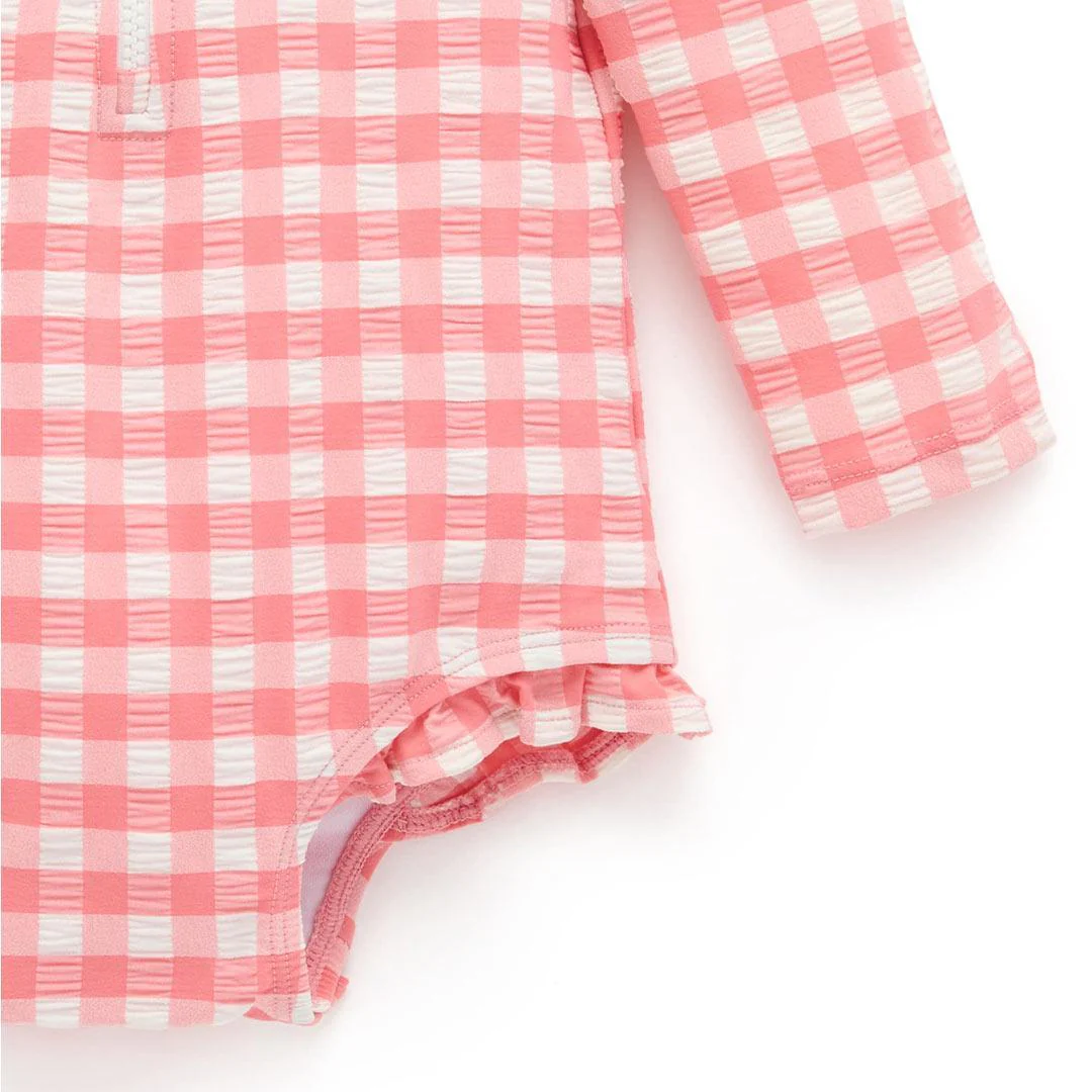 Purebaby Printed Frilly Long Sleeved Swimsuit - Pomegranate Gingham - Image 4