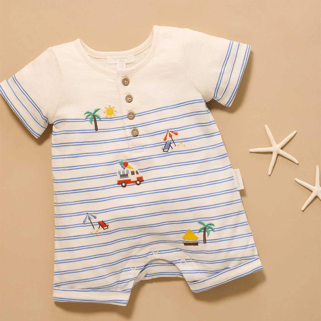Purebaby Resort Growsuit - Pacific Mini Stripe - Image 2