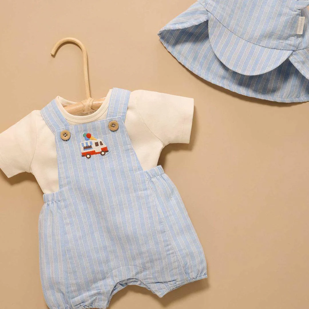 Purebaby Short Leg Overall Set - Laguna Stripe - Image 2