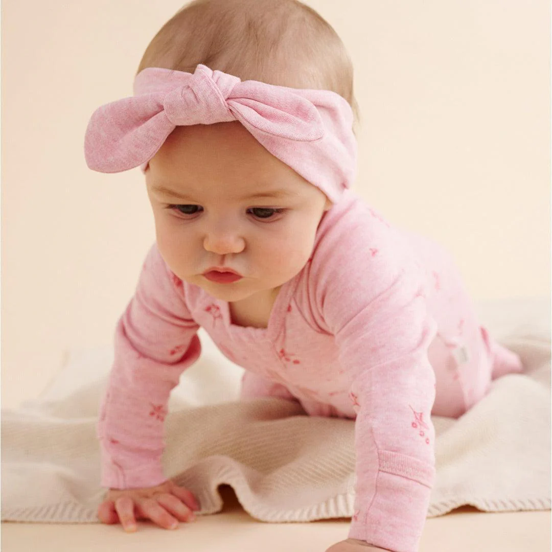 Purebaby Zip Sleepsuit & Headband Set - Pale Pink Blossom - Image 3