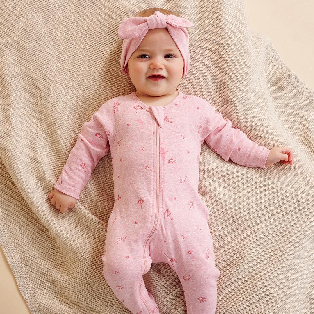 Purebaby Zip Sleepsuit & Headband Set - Pale Pink Blossom - Image 4