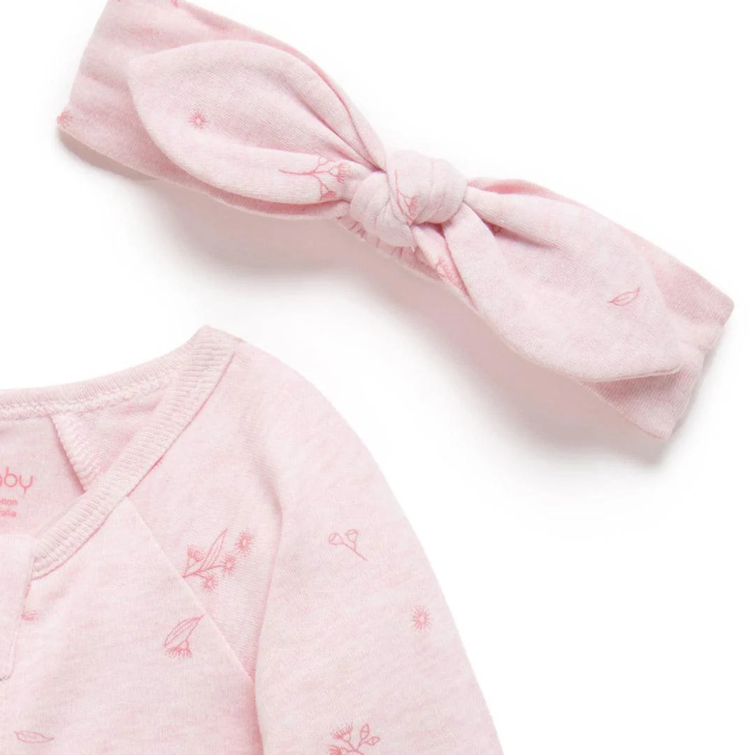 Purebaby Zip Sleepsuit & Headband Set - Pale Pink Blossom - Image 6