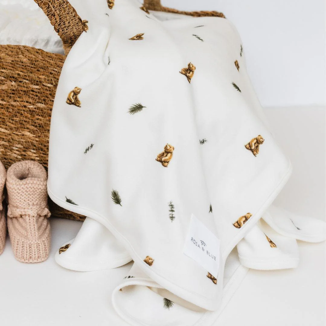 Rosa & Blue Baby Blanket - Brown Bear - Image 2