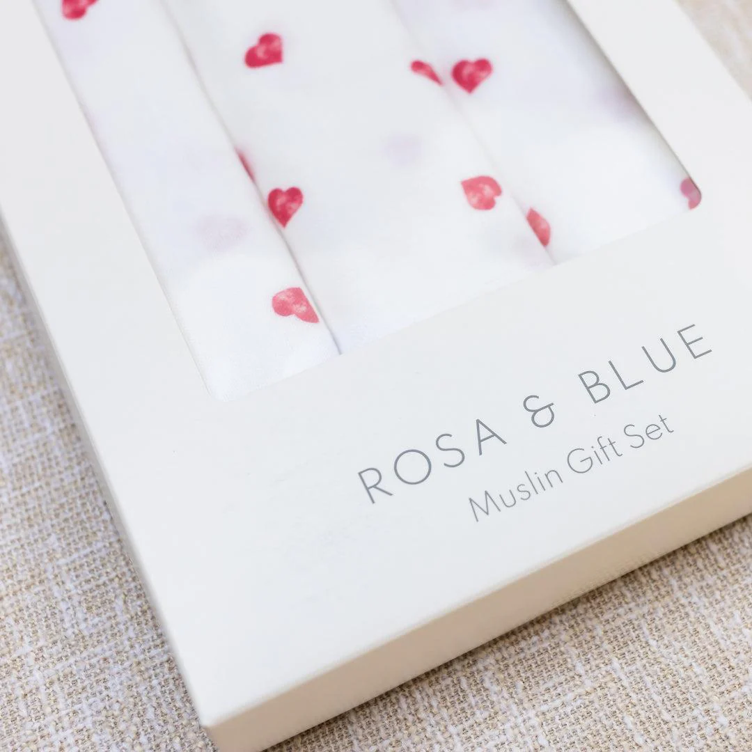 Rosa & Blue Muslin Squares - Heart - 3 Pack - Image 5