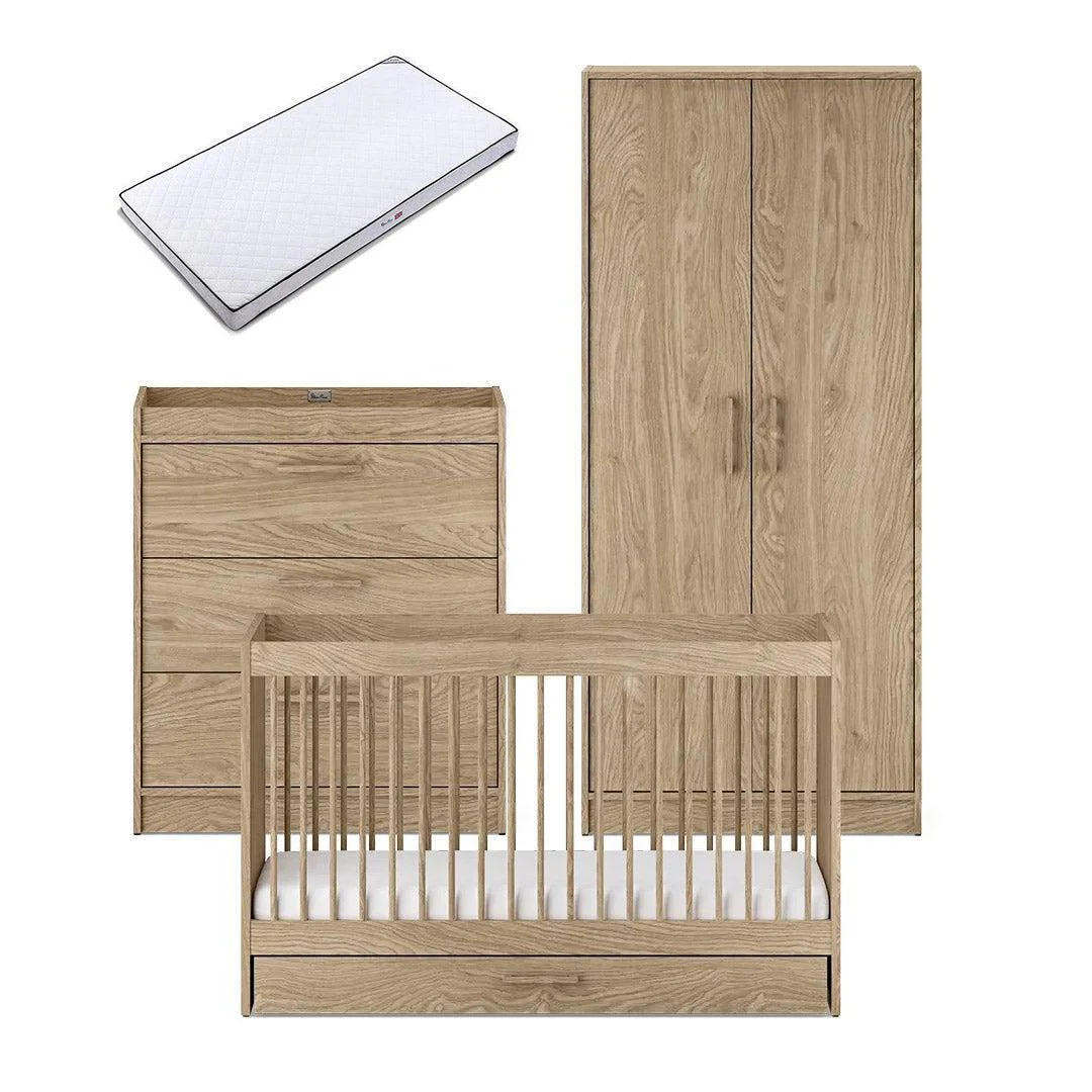 Silver Cross Geneva 3 Piece Nursery Set (Cot Bed + Dresser & Wardrobe) - Oak - Image 12