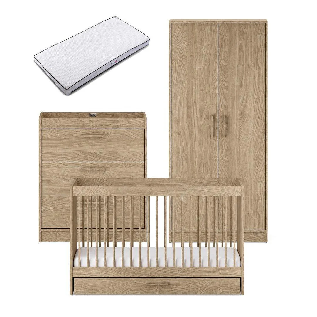 Silver Cross Geneva 3 Piece Nursery Set (Cot Bed + Dresser & Wardrobe) - Oak - Image 13