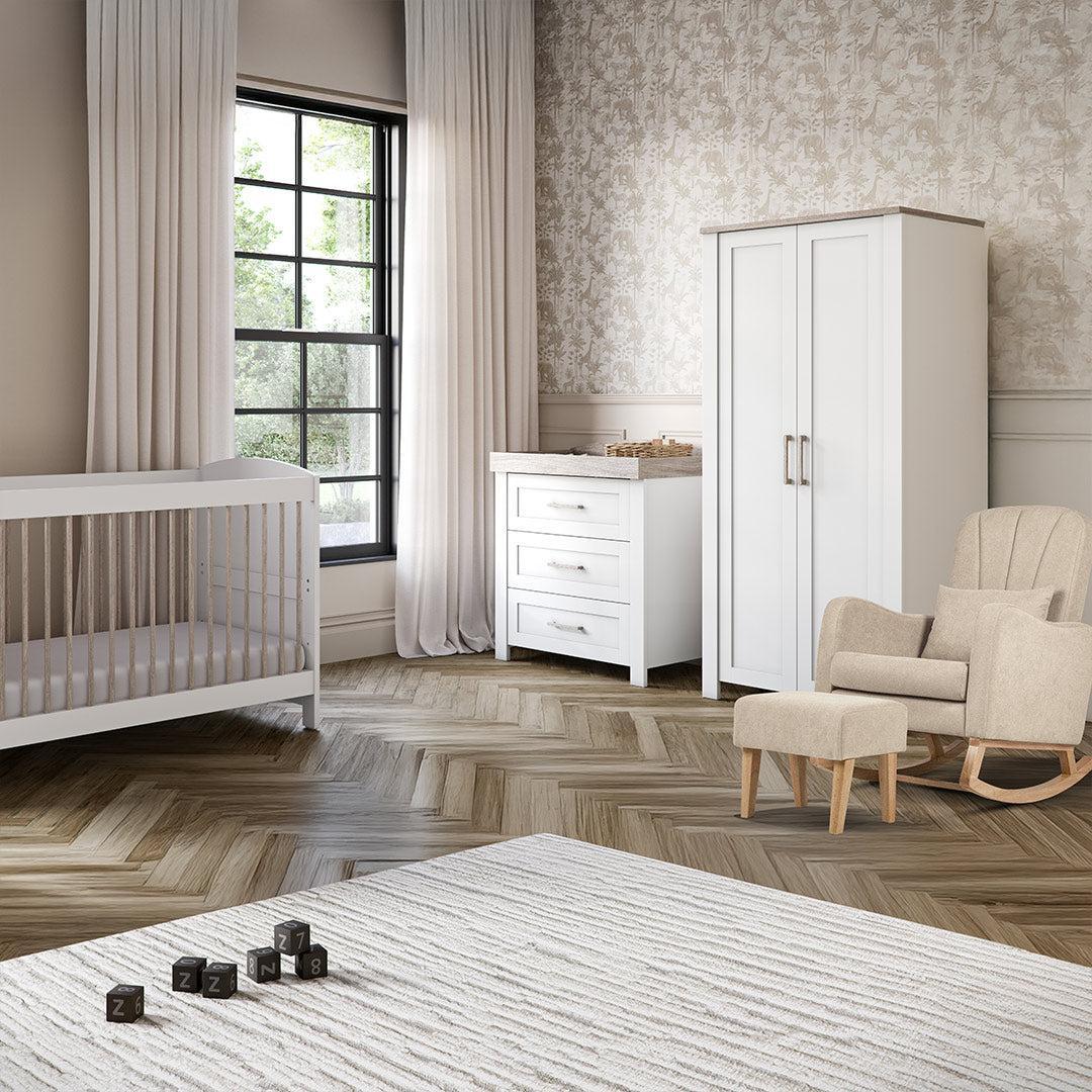Silver Cross Valencia 3 Piece Nursery Set (Cot Bed + Dresser & Wardrobe) - Ash White - Image 2