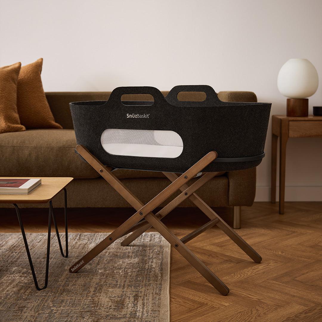 SnuzBaskit  Graphite Moses Basket + Walnut Stand - Graphite / Walnut - Image 3