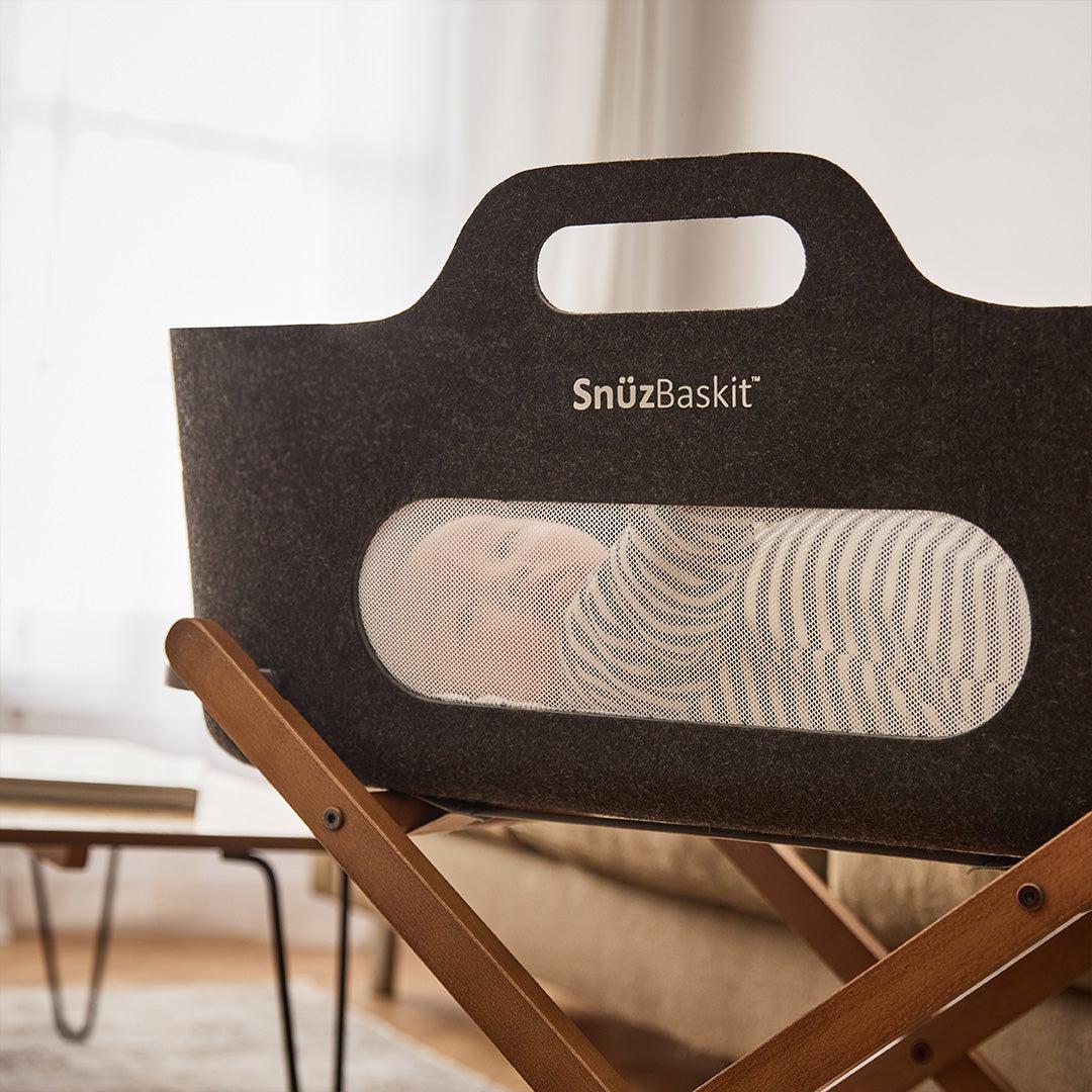 SnuzBaskit  Graphite Moses Basket + Walnut Stand - Graphite / Walnut - Image 4