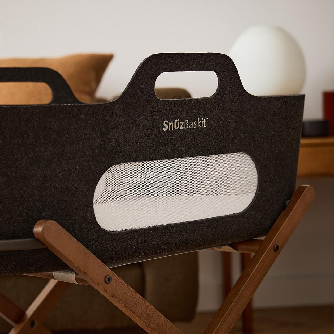 SnuzBaskit  Graphite Moses Basket + Walnut Stand - Graphite / Walnut - Image 5