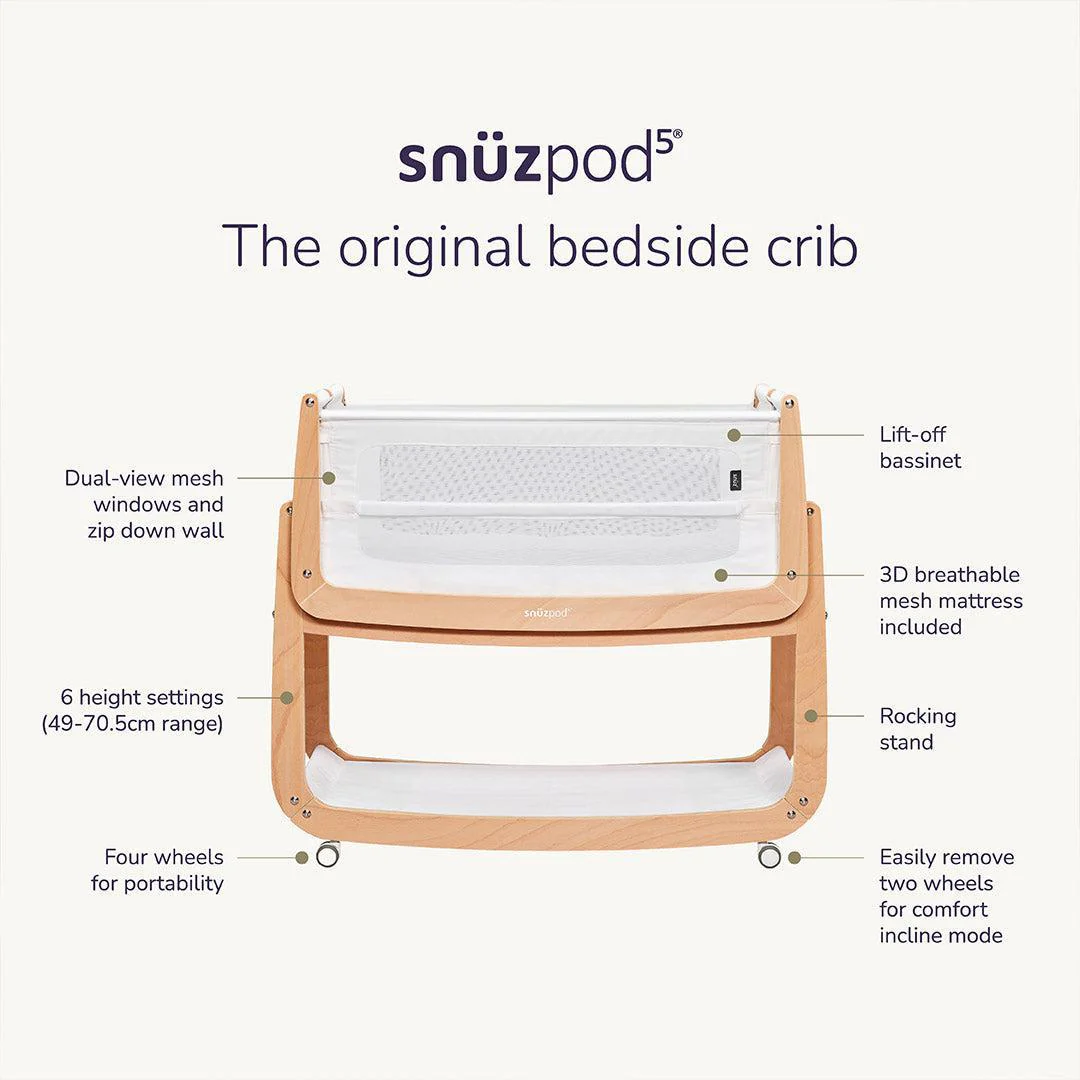 SnuzPod 5 Bedside Crib - Mocha - Image 3