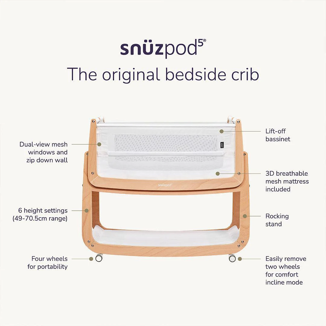 SnuzPod 5 Bedside Crib - Natural - Image 3