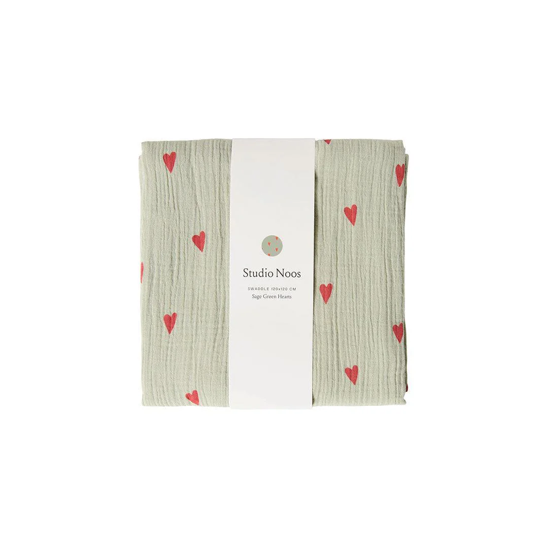 Studio Noos Sage Hearts Swaddle 70x70 - Sage