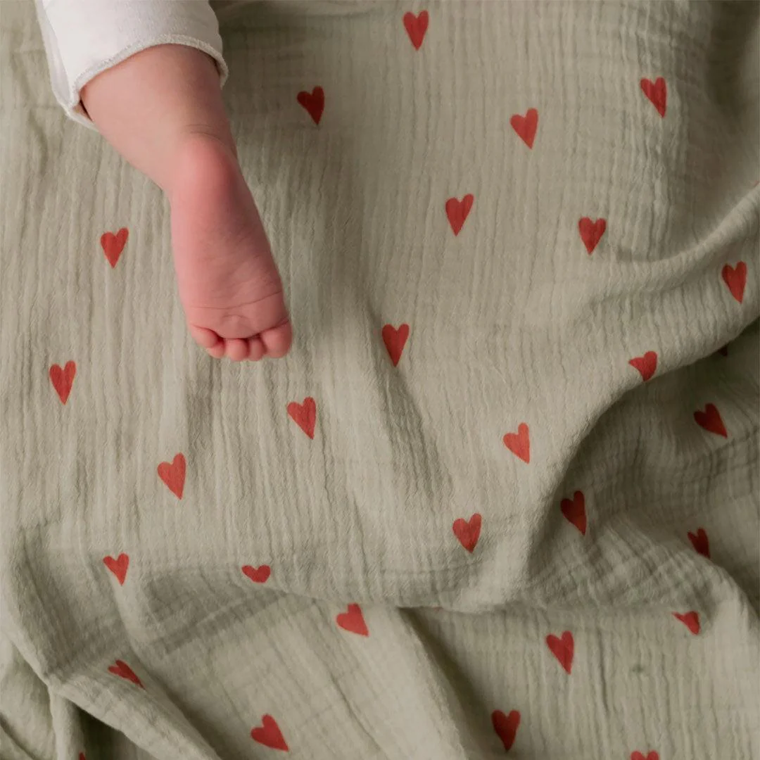 Studio Noos Sage Hearts Swaddle 70x70 - Sage - Image 4