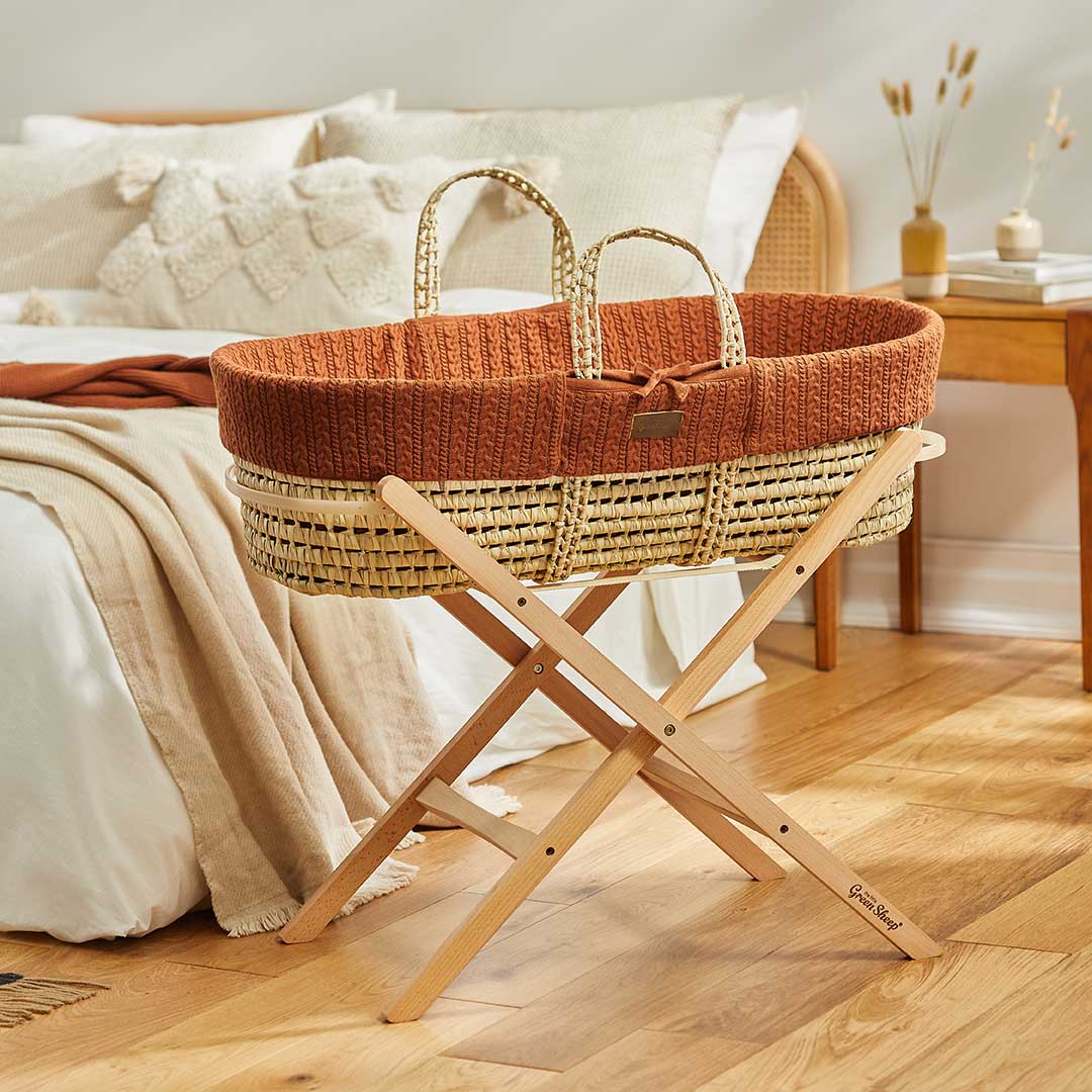 The Little Green Sheep Natural Knitted Moses Basket - Mattress + Static Stand - Image 10