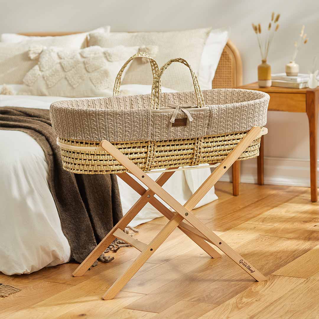 The Little Green Sheep Natural Knitted Moses Basket - Mattress + Static Stand - Image 16