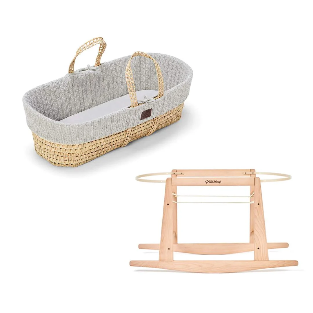 The Little Green Sheep Organic Knitted Moses Basket + Rocking Stand